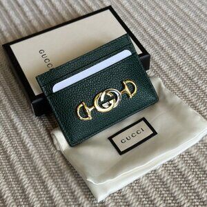 GUCCI Green Zumi Grainy Calfskin Card Holder